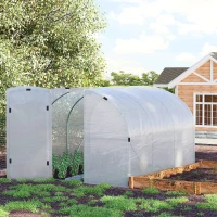 Outsunny Walk-in Polytunnel Greenhouse Garden Planting Shed Clear PE Cover 25mm Diameter Galvanised Steel Frame, 3L x 3W x 2Hm(m-10)