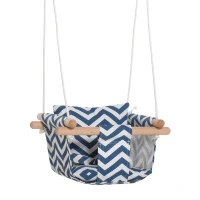 Outsunny Baby Swing Seat, Folding Secure Hanging Hammock Chair Indoor Outdoor with Cotton Cushion Pillow and Wooden Frame, Blue and White(m-11)