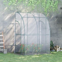 Outsunny Outdoor Walk-In Lean to Wall Tunnel Greenhouse w/ Zippered Roll Up Door PVC Cover, Clear, Green 143cm x 118cm x 212cm(m-11)