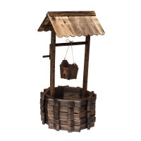 Outsunny Wooden Wishing Well Planter Outdoor Flower Pot Backyard Garden Decor w/ Bucket(m-11)
