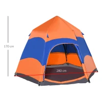 Outsunny Six Man Hexagon Pop Up Tent Camping Shelter Festival Hiking Family Portable(m-3)