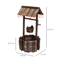 Outsunny Wooden Wishing Well Planter Outdoor Flower Pot Backyard Garden Decor w/ Bucket(m-3)