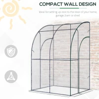 Outsunny Outdoor Walk-In Lean to Wall Tunnel Greenhouse w/ Zippered Roll Up Door PVC Cover, Clear, Green 143cm x 118cm x 212cm(m-5)