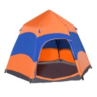 Outsunny Six Man Hexagon Pop Up Tent Camping Shelter Festival Hiking Family Portable(m-10)