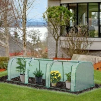 Outsunny Mini Greenhouse, Small Polytunnel Green House with Zipped Doors, Steel Frame for Garden Backyard, 295 x 100 x 80cm, Green(m-2)