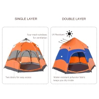 Outsunny Six Man Hexagon Pop Up Tent Camping Shelter Festival Hiking Family Portable(m-7)