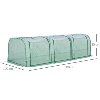 Outsunny Mini Greenhouse, Small Polytunnel Green House with Zipped Doors, Steel Frame for Garden Backyard, 295 x 100 x 80cm, Green(m-3)