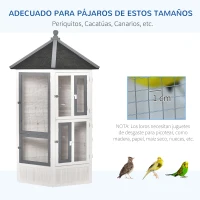 PawHut Pajarera de Madera Grande para Balcón Jardín con Múltiples Puertas Ventanas 2 Nidos de Pájaros 5 Barras y Techo Asfáltico 125x125x183 cm Gris Blanco y Negro(m-5)