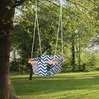 Outsunny Baby Swing Seat, Folding Secure Hanging Hammock Chair Indoor Outdoor with Cotton Cushion Pillow and Wooden Frame, Blue and White(m-2)