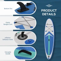 HOMCOM Soozier/HOMCOM Inflatable Stand Up Paddle Board with Durable Accessories SUP Carry Bag Non-Slip Deck Adj Paddle Pump Leash for Adults Kids Blue and White(m-11)