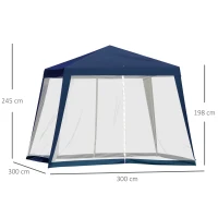 Outsunny Tenda de Jardim 3x3m Tenda com 4 Partes Laterais Rede Mosquiteira com Zíper Proteção UV para Patio Azul(m-3)