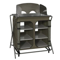 Outsunny Camping Cupboard Foldable Camping Kitchen Storage Unit w/ Windshield & 6 Shelves for BBQ Party Picnics Backyards with Carrying Bag(m-1)
