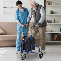 HOMCOM Tri Rollator Walker for Seniors and Handicapped, Three Wheel Rollator with Handbrakes, Adjustable Height, PU Storage Bag, Foldable Design, Metal, 56.5 x 58.5 x 82-96 cm(m-2)