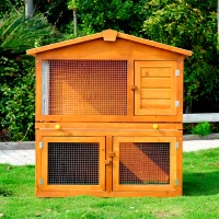 PawHut Rabbit Hutch Outdoor, Wooden Guinea Pig Hutch, Bunny House 2 Floors Pet  Cage, with Rabbit Run Ramp Sliding Tray 94 x 97 x 61 cm(m-10)
