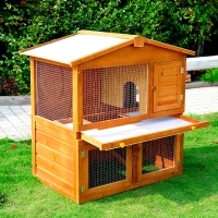 PawHut Rabbit Hutch Outdoor, Wooden Guinea Pig Hutch, Bunny House 2 Floors Pet  Cage, with Rabbit Run Ramp Sliding Tray 94 x 97 x 61 cm(m-4)