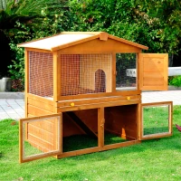 PawHut Rabbit Hutch Outdoor, Wooden Guinea Pig Hutch, Bunny House 2 Floors Pet  Cage, with Rabbit Run Ramp Sliding Tray 94 x 97 x 61 cm(m-5)
