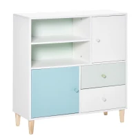 HOMCOM Mueble Infantil Librería Estantería para Niños con 2 Compartimentos 2 Cajones y 2 Armarios Almacenaje de Libros Juguetes Ropa para Habitación Guardería 80x30x85 cm Azul(m-7)