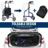 HOMCOM Tri Rollator Walker for Seniors and Handicapped, Three Wheel Rollator with Handbrakes, Adjustable Height, PU Storage Bag, Foldable Design, Metal, 56.5 x 58.5 x 82-96 cm(m-6)
