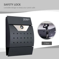HOMCOM Steel Wall Mounted Mail Box Post Letter Newspaper Holder Outdoor Lockable with Waterproof  Lid -  Black(m-5)