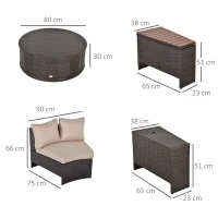 Outsunny 8 Pieces Outdoor PE Rattan Patio Sofa Set Half Round Conversation Furniture Set w/ Umbrella Hole and Two Stroage Functional Side Tables and Cushioned, Beige(m-3)