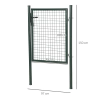 HOMCOM Porta para Vedação de Jardim de Aço com Maçaneta de Fechadura e 3 Chaves Porta de Vedação para Exterior Pátio Terraço 97x150cm Verde(m-3)