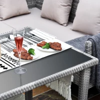 Outsunny 6-Seater Rattan Dining Set Sofa Table Footstool Outdoor w/ Cushion Garden Furniture(m-8)