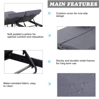 Outsunny 2 Seater Rattan Lounger Adjustable Double Chaise Chair Loveseat w/ Cushion - Grey(m-7)