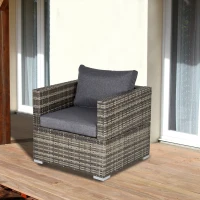 Outsunny Single Seater Rattan Chair Sofa with Padded Cushions, All-Weather PE Wicker Weave Garden Armchair with Armrests, Dark Grey(m-10)