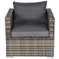 Outsunny Single Seater Rattan Chair Sofa with Padded Cushions, All-Weather PE Wicker Weave Garden Armchair with Armrests, Dark Grey(m-11)