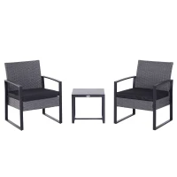 Outsunny 2 Seater Rattan Patio Set W/ Cushions-Grey/Black(m-11)