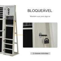 HOMCOM Joalheiro de Pé Armário para Joias com 6 Luzes LED Fechadura Organizador de Joias com Prateleiras Suportes para Anéis 38x38x157cm Branco(m-6)