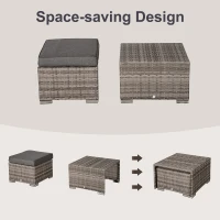 Outsunny 8 Pieces PE Rattan Sofa Set with Cushions, Garden Corner Sofa with 4 Seater Sofa, 2 Footstools and 2 Coffee Table Set, Space-saving Design, No Assembly Required, Grey(m-4)