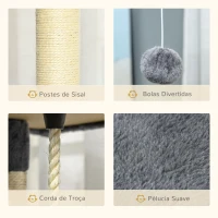 PawHut Árvore Arranhador para Gatos Grande 60x60x200cm com 2 Cavernas 2 Redes Cama Múltiplas Plataformas Postes Arranhadores de Sisal Natural e Bolas de Brinquedo Cinza(m-5)