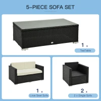 Outsunny 4-Seater Rattan Sofa Set Garden Rattan Furniture Wicker Steel Chair Seat Furniture Patio Rattan Garden Sofa Black(m-6)