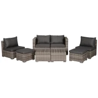 Outsunny 8 Pieces PE Rattan Sofa Set with Cushions, Garden Corner Sofa with 4 Seater Sofa, 2 Footstools and 2 Coffee Table Set, Space-saving Design, No Assembly Required, Grey(m-11)