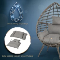 Outsunny Teardop PE Wicker Rattan Chair w/ Thick Cushions 4 Legs Outdoor Seat Egg Garden(m-5)