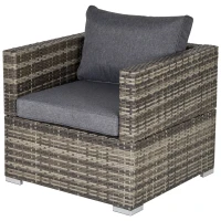 Outsunny Single Seater Rattan Chair Sofa with Padded Cushions, All-Weather PE Wicker Weave Garden Armchair with Armrests, Dark Grey(m-1)