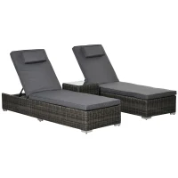 Outsunny 2 Seater Adjustable PE Rattan Wicker Lounge Set Half-Round Wicker Recliner Bed(m-1)