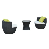 Outsunny 3-Piece Outdoor Rattan Bistro Set, Patio Wicker Balcony Furniture, Assembled Conservatory Vase Chair Stackable Furniture Set with Cushions, Black(m-11)