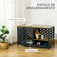PawHut Casa para Gatos de Madeira com Mesa Superior e Prateleiras de Armazenamento e Caverna Cama para Gatos com Almofada Lavável e Porta Deslizante Aço 101x52x60cm Marrom Rústico(m-6)