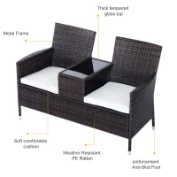 Outsunny 2-Seater Rattan Chair Furniture Set W/ Middle Tea Table-Brown(m-6)