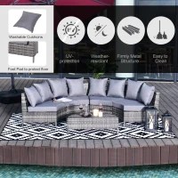 Outsunny Rattan Garden Furniture 4 Seaters Half-round Patio Outdoor Sofa & Table Set Wicker Weave Conservatory Cushioned Seat with Pillow - Grey(m-4)