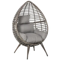 Outsunny Teardop PE Wicker Rattan Chair w/ Thick Cushions 4 Legs Outdoor Seat Egg Garden(m-1)