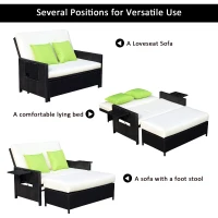 Outsunny Rattan 2-Seater Sofa Sun Lounger Bed-Black(m-5)
