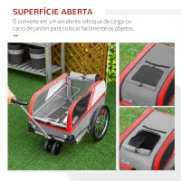 PawHut Reboque de Bicicleta para Cães 2 em 1 Carrinho para Animais de Estimação com Porta Enrolável Cinto de Segurança Bandeira e Refletores 130x64x97cm Vermelho e Cinza(m-6)