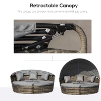 Outsunny Five-Piece Rattan Garden Bed, with Canopy - Mixed Grey(m-6)