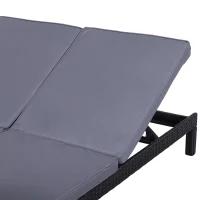 Outsunny 2 Seater Rattan Lounger Adjustable Double Chaise Chair Loveseat w/ Cushion Black(m-9)