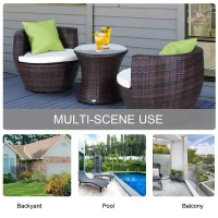 Outsunny 3-Piece Outdoor Rattan Bistro Set, Patio Wicker Balcony Furniture, Assembled Conservatory Vase Chair Stackable Furniture Set with Cushions Brown(m-7)