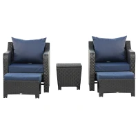 Outsunny 5 Piece Rattan Garden Furniture Set with Cushions, Aluminium Frame Garden Wicker Sofa Sets with Chairs, Storage Function Stools, and Side Table, Brown(m-11)