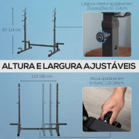HOMCOM Suporte Multifuncional para Barras de Pesos Flexões Agachamentos Ajustável em Altura e Largura Equipamento Fitness para Academia Casa Aço 123-170x103x111x161cm Preto(m-7)